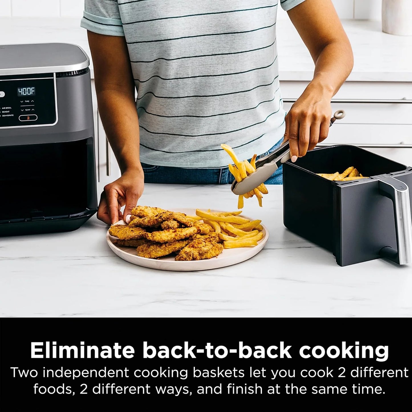 Ninja Foodi 6-in-1 FlexBasket Air Fryer with 7-QT MegaZone & Basket Divider for Large Proteins & Full Meals, Smart Finish Cook 2 Foods 2 Ways, Family Sized Capacity, Air Fry, Roast & More