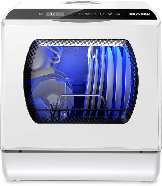 AIRMSEN portable tabletop dishwasher, 5 washing programs mini dishwasher