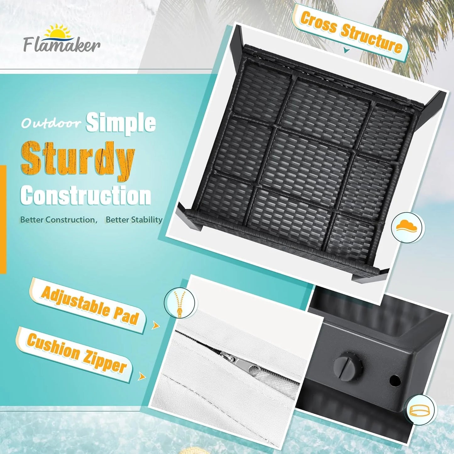 Flamaker 3 Pieces Patio Set Outdoor Wicker Furniture Sets Modern Rattan Chair Conversation Sets with Coffee Table for Yard and Bistro (Black)