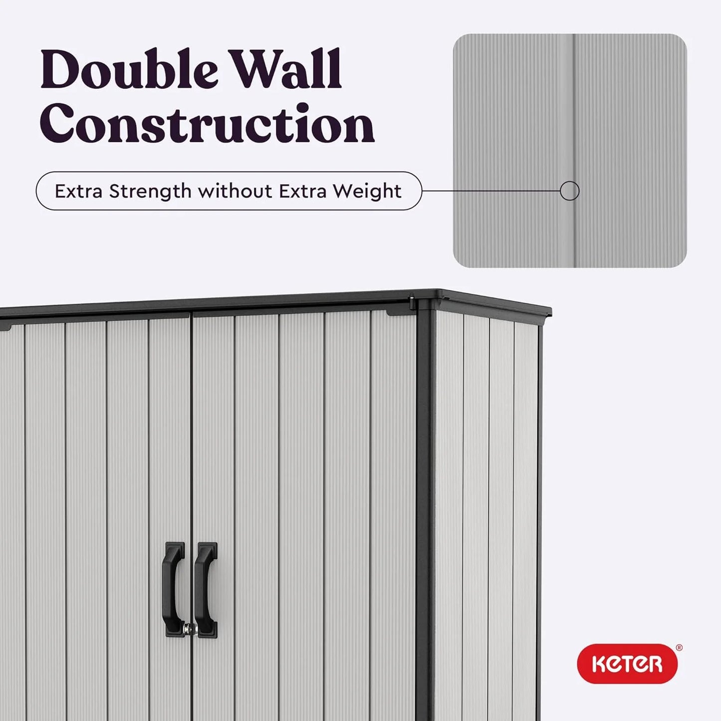 Keter Premier Tall 4.6 x 5.6 ft. Resin Outdoor Storage Shed with Shelving Brackets for Patio Furniture, Pool Accessories, and Bikes, Grey & Black