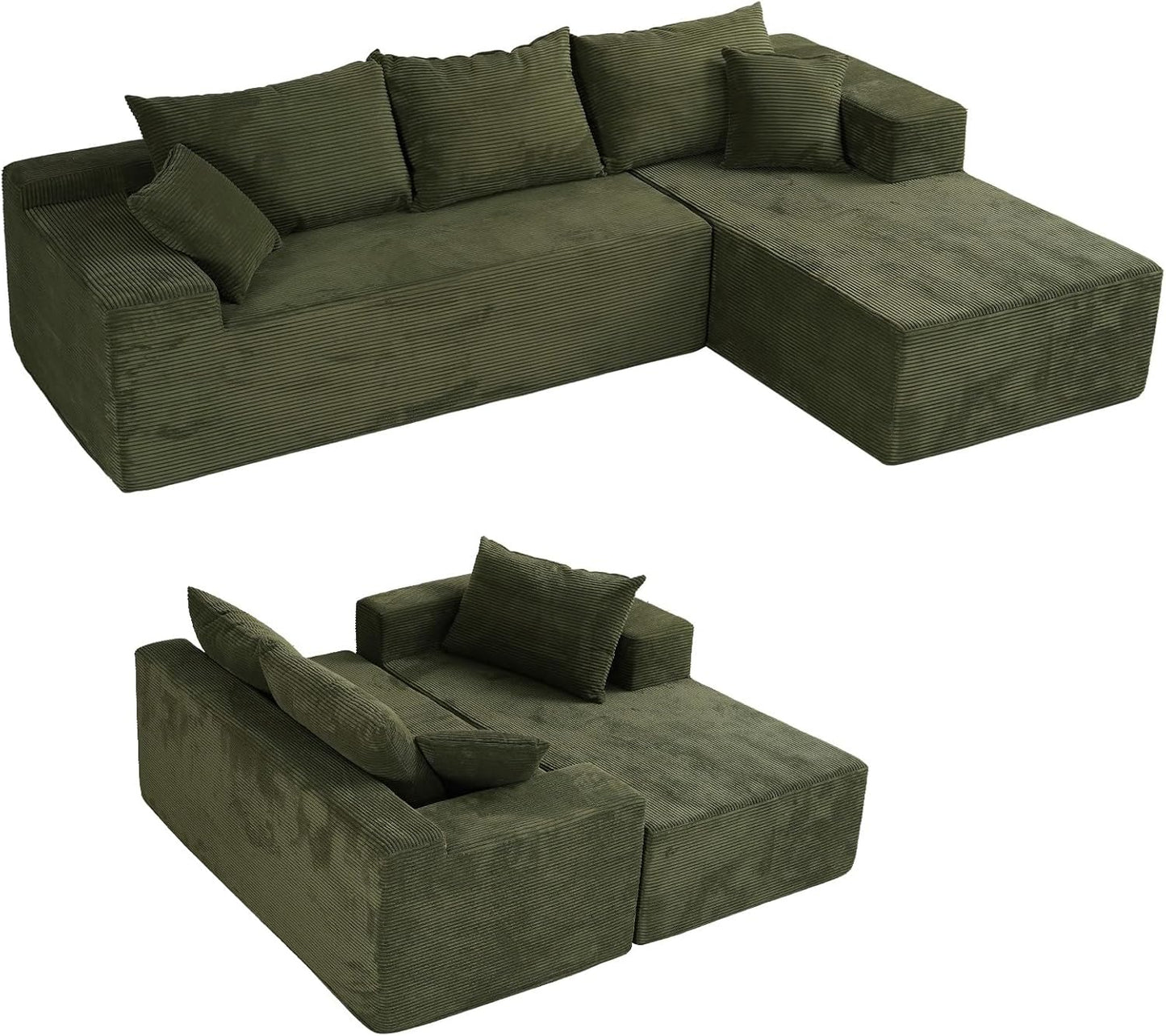 Cloud sofa with L-shaped lounge chair, modern modular sofa with deep seats