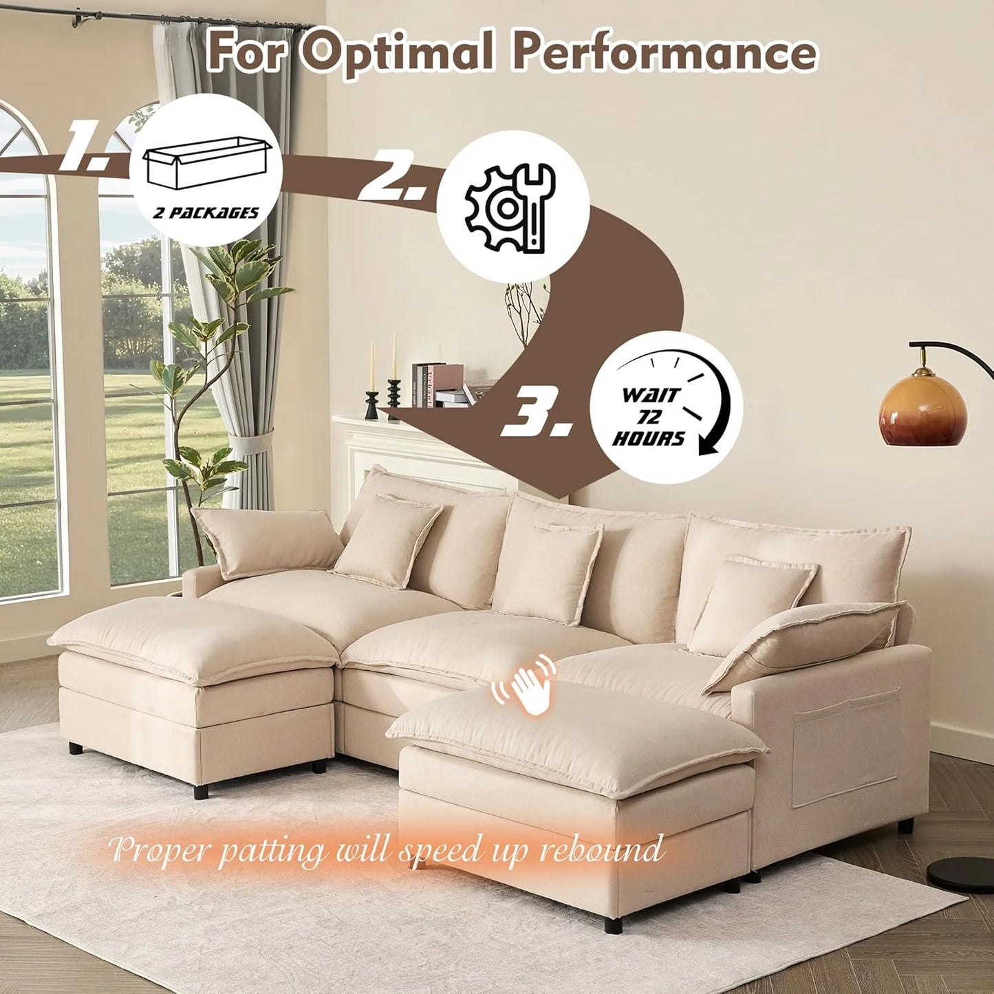 108" U-shaped sofa, modular sofa Comfortable cloud sofa