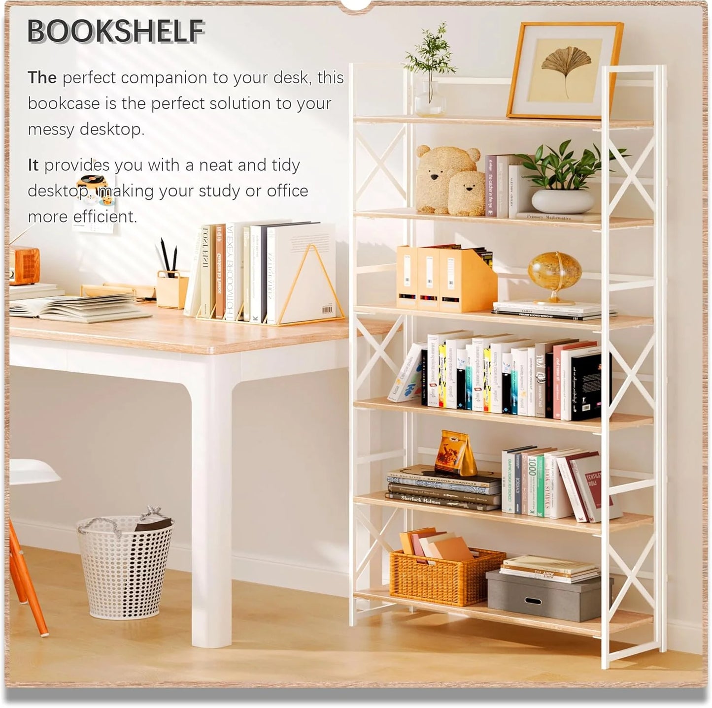 5 Tiers No Assembly Book Shelves 51.2" H Folding Bookshelf Bookcase