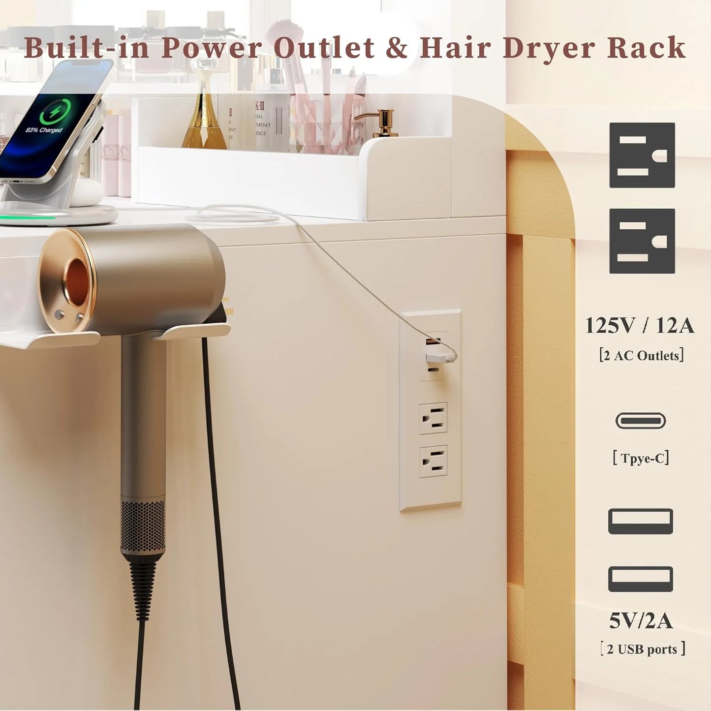 Vanity Desk with Mirror and Lights 39.3in Makeup Vanity with Large Mirror