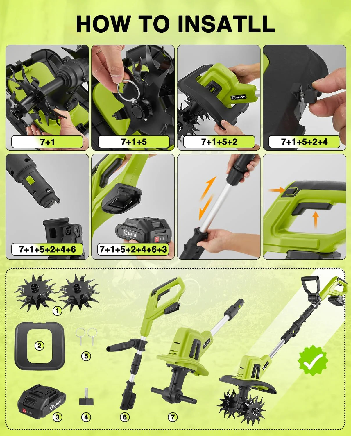 Saker 22V Cordless Electric Garden Tiller Cultivator, Lightweight Rototiller for Gardening, 9-Inch Tilling Width, 6.3-Inch Depth for Soil Preparation, Weeding, and Gardening 2 Batteries SK-TC18B