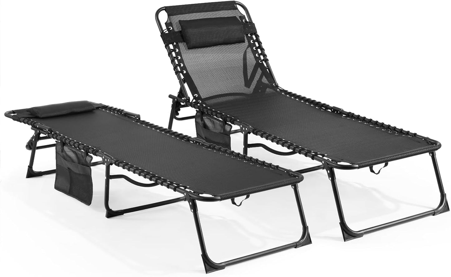 Unovivy Outdoor Chaise Lounge Chairs Set of 2, Portable Folding Pool Lounge Chair with 5-Position Reclining Back, Teslin Tanning Chair for Pool, Beach, Patio, Sunbathing