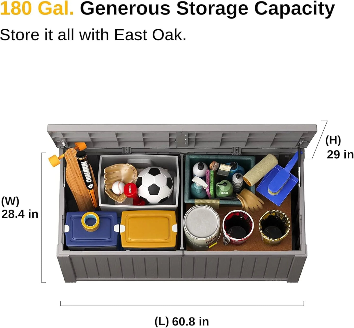 EAST OAK Outdoor Storage Box, 60 Gallon Deck Box Indoor and Outdoor Use, Waterproof Resin Storage Bin