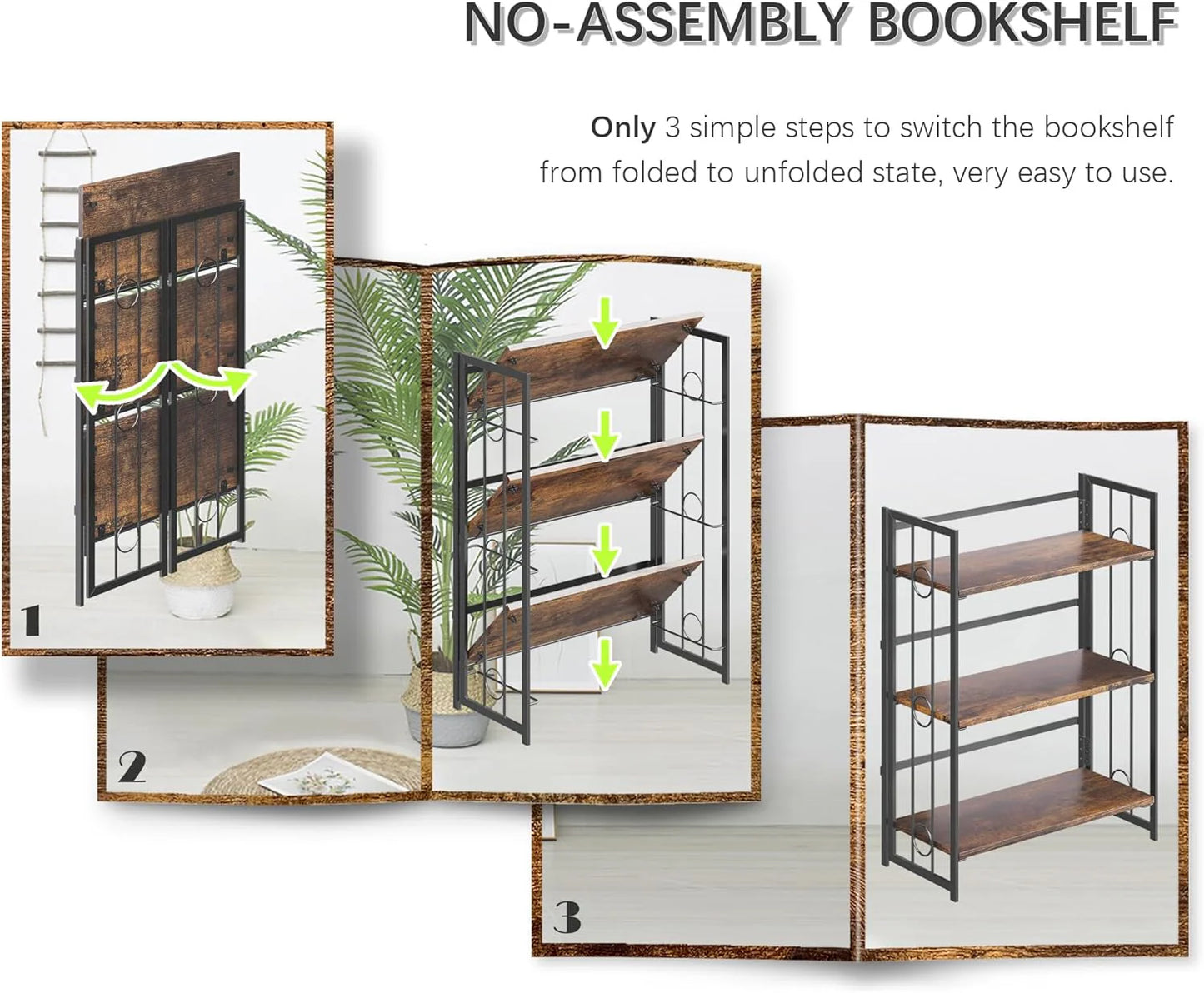 5 Tiers No Assembly Book Shelves 51.2" H Folding Bookshelf Bookcase
