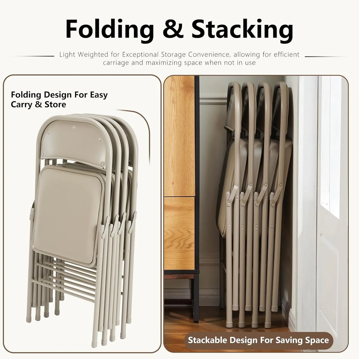 DUMOS 2 Pack Leather Padded Folding Chair, Indoor Outdoor Portable Stackable Commercial Seat