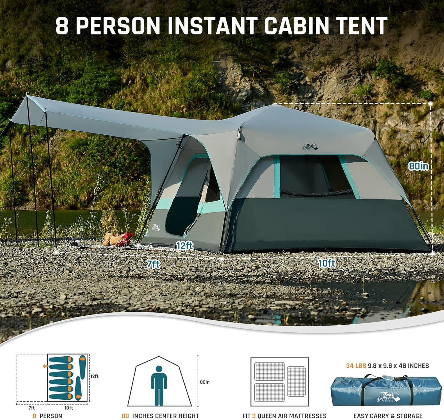 Quick-opening tent, family camping tent, pop-up camping tent, large waterproof tent for outdoor camping