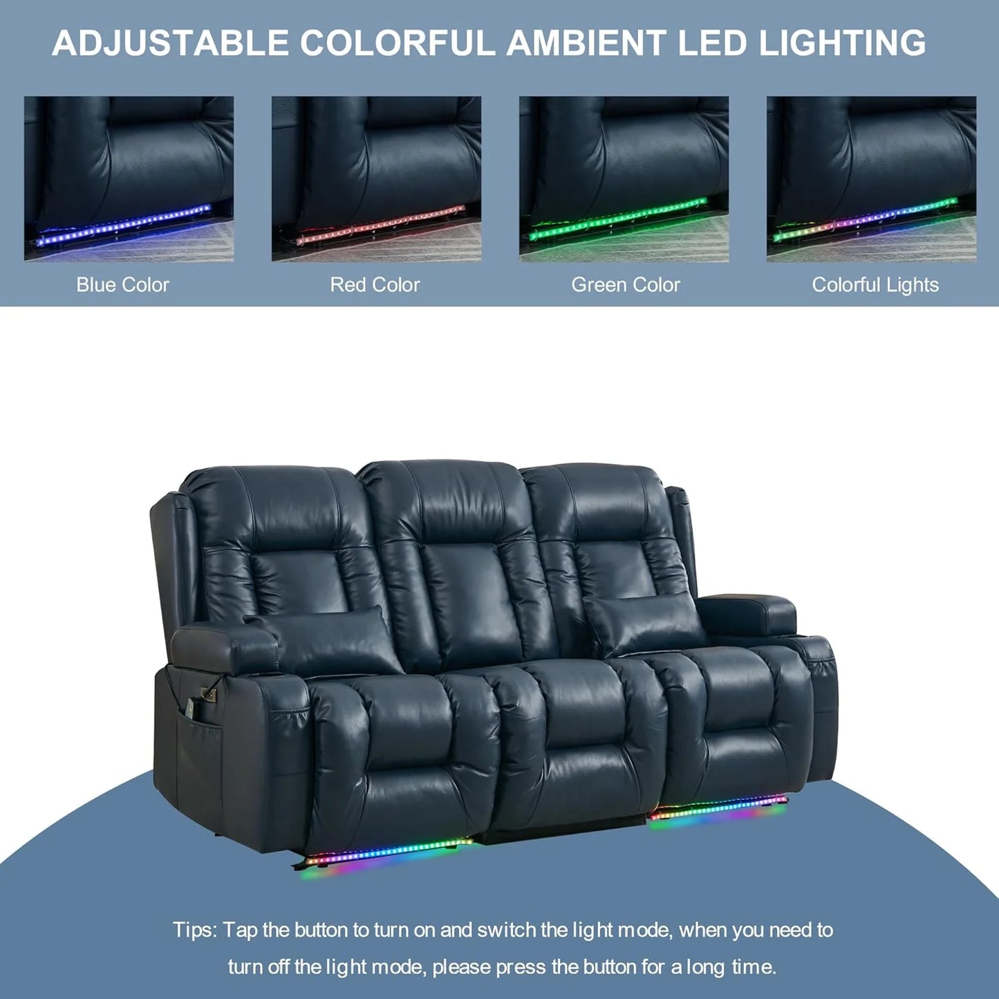 TUNYI Power Loveseat Recliner Sofa with Massage & Heat Home Theater Seating with Console Electric Recliner RV Sofa with USB/Outlet/Storage/Side Pocket/LED Light/Speaker (Brown, Loveseat)