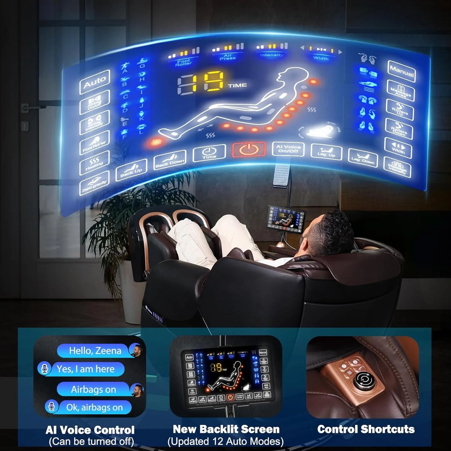 2025 Massage Chair Full Body, Zero Gravity SL-Track Shiatsu Massage Recliner Chair with Heat, AI Control, Body Scan and Calfrest Extension