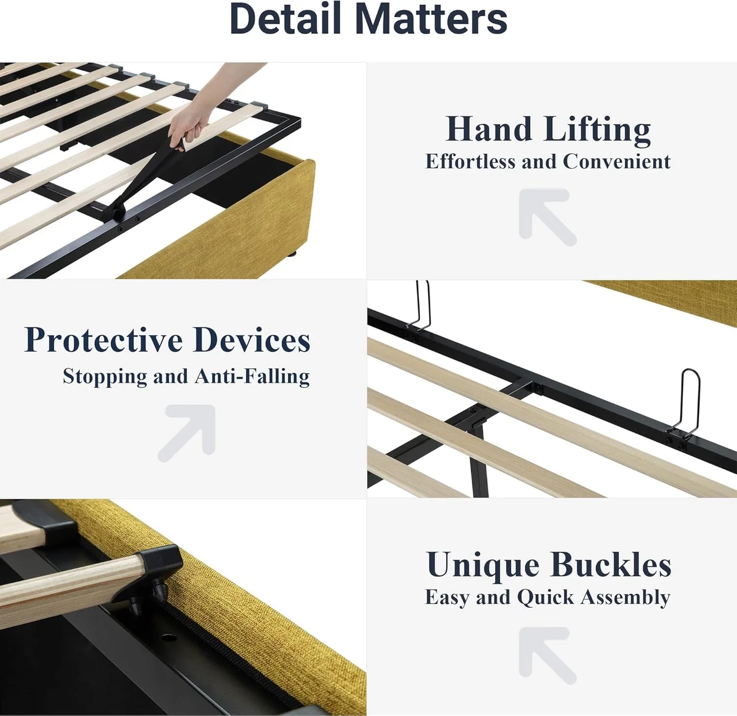 Allewie Queen Size Lift Up Storage Bed, Modern Wingback Headboard, Hydraulic Support, No Box Spring Needed, Light Beige