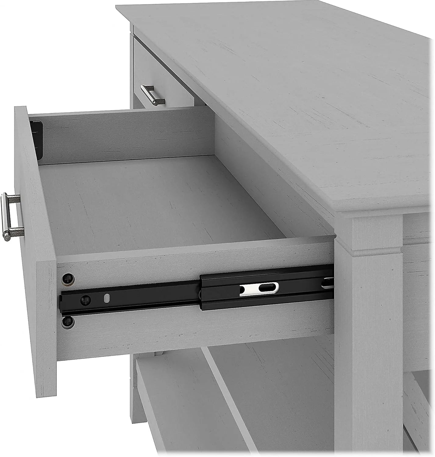 Key West Console Table with Drawers and Shelves in Linen White Oak