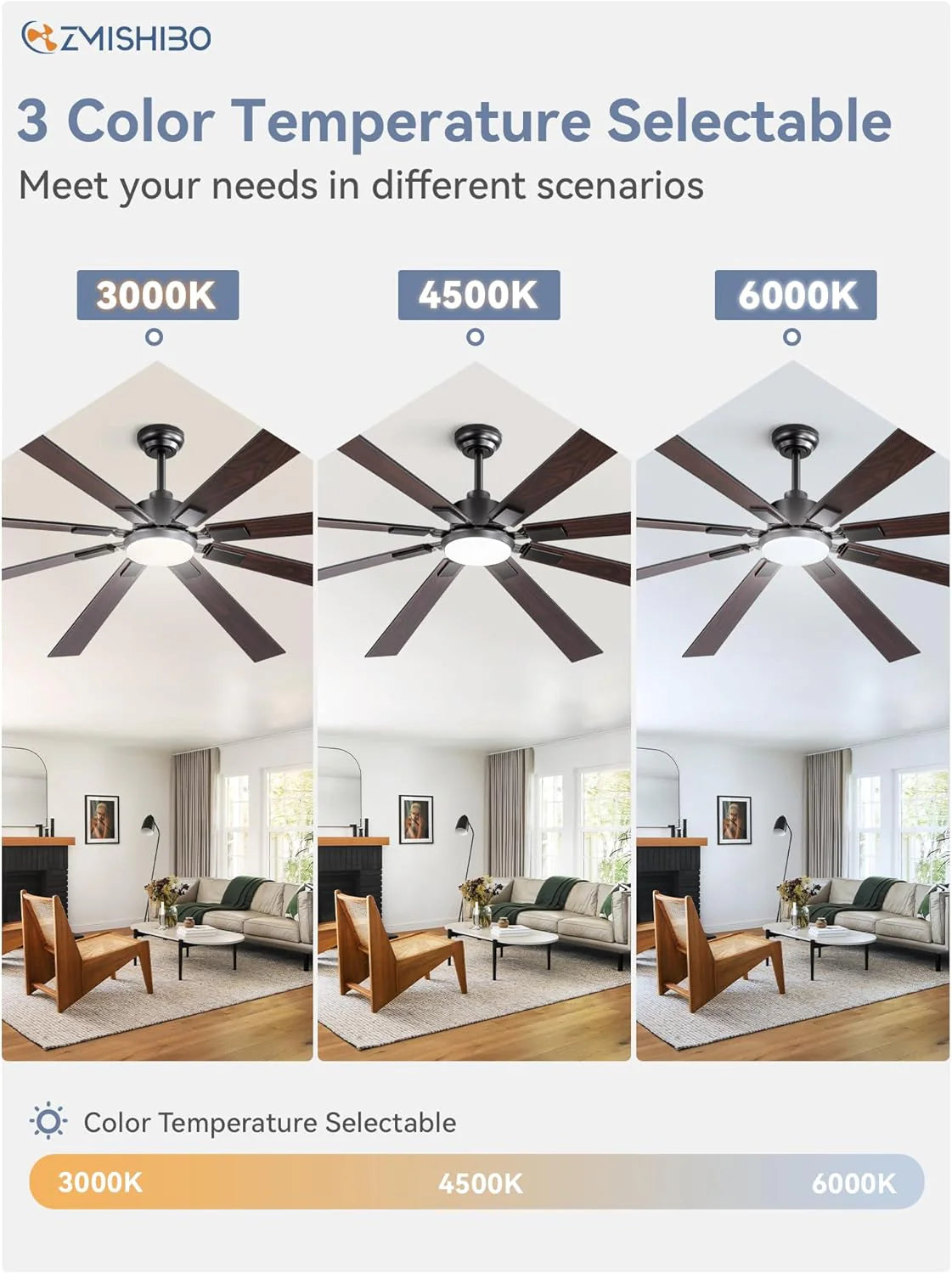 Zmishibo 72-inch large ceiling fan with lighting and remote indoor/outdoor