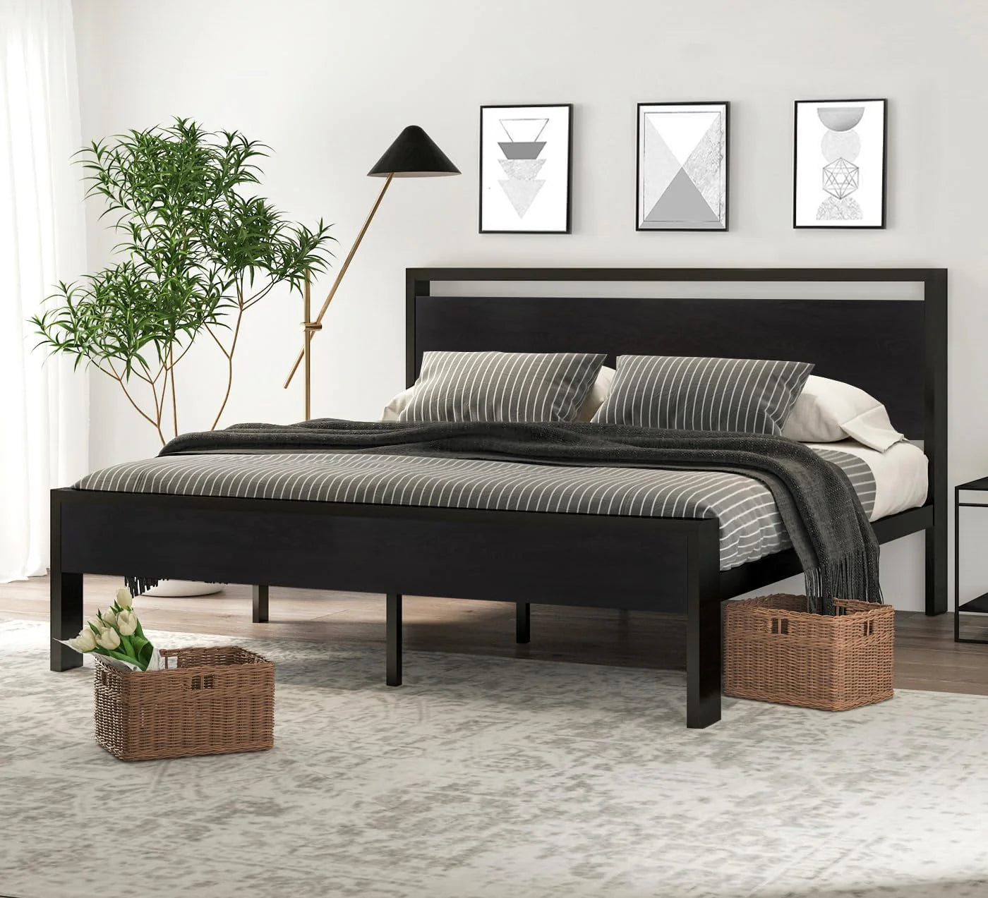 SHA CERLIN 14 Inch Full Size Metal Platform Bed Frame with Wooden Headboard and Footboard, Mattress Foundation, No Box Spring Needed, Large Under Bed Storage, Non-Slip Without Noise, Mahogany