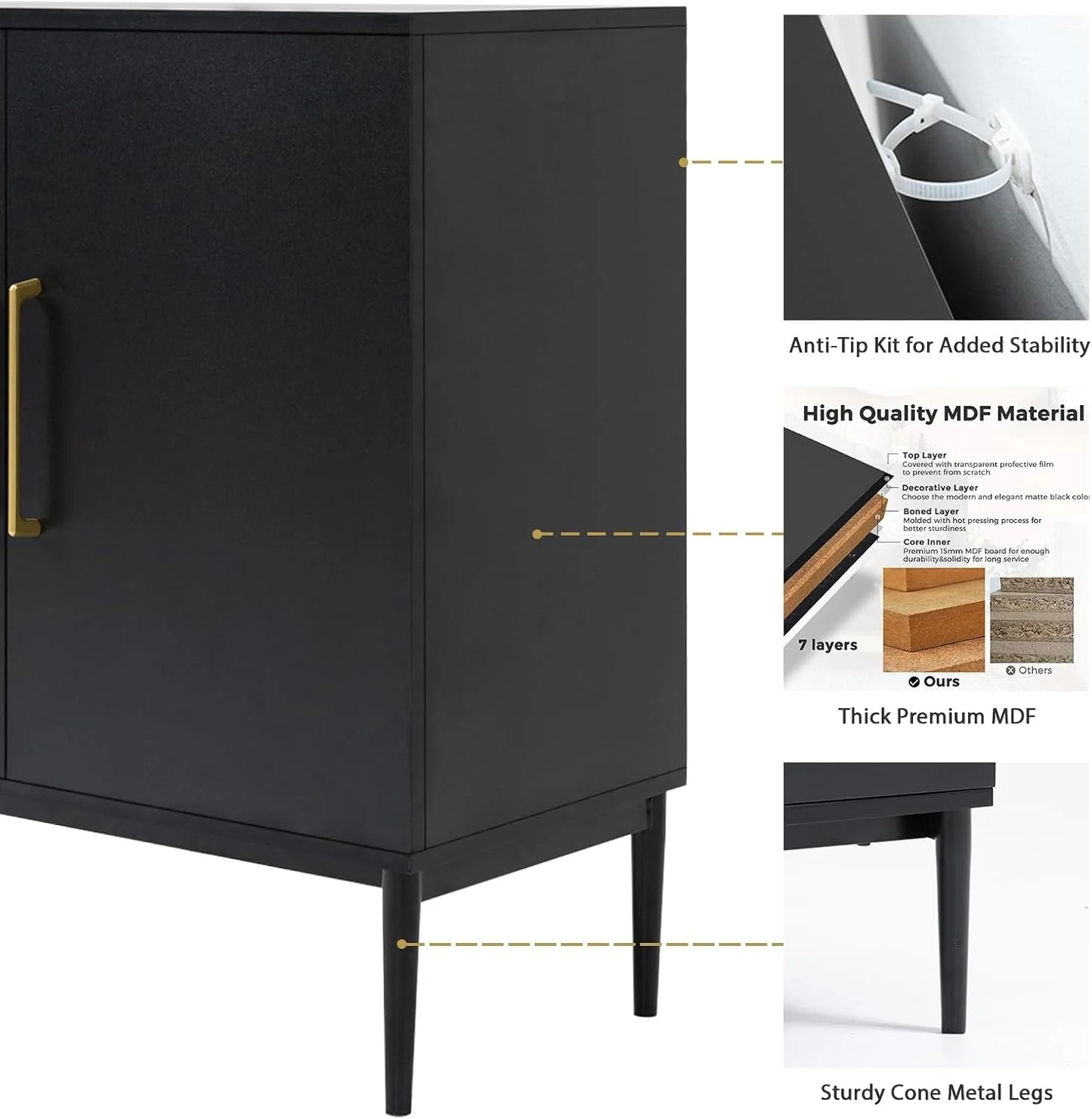 Free Standing Cabinet Black Wood for Living Room, Bedroom, Dining Room, Hallway