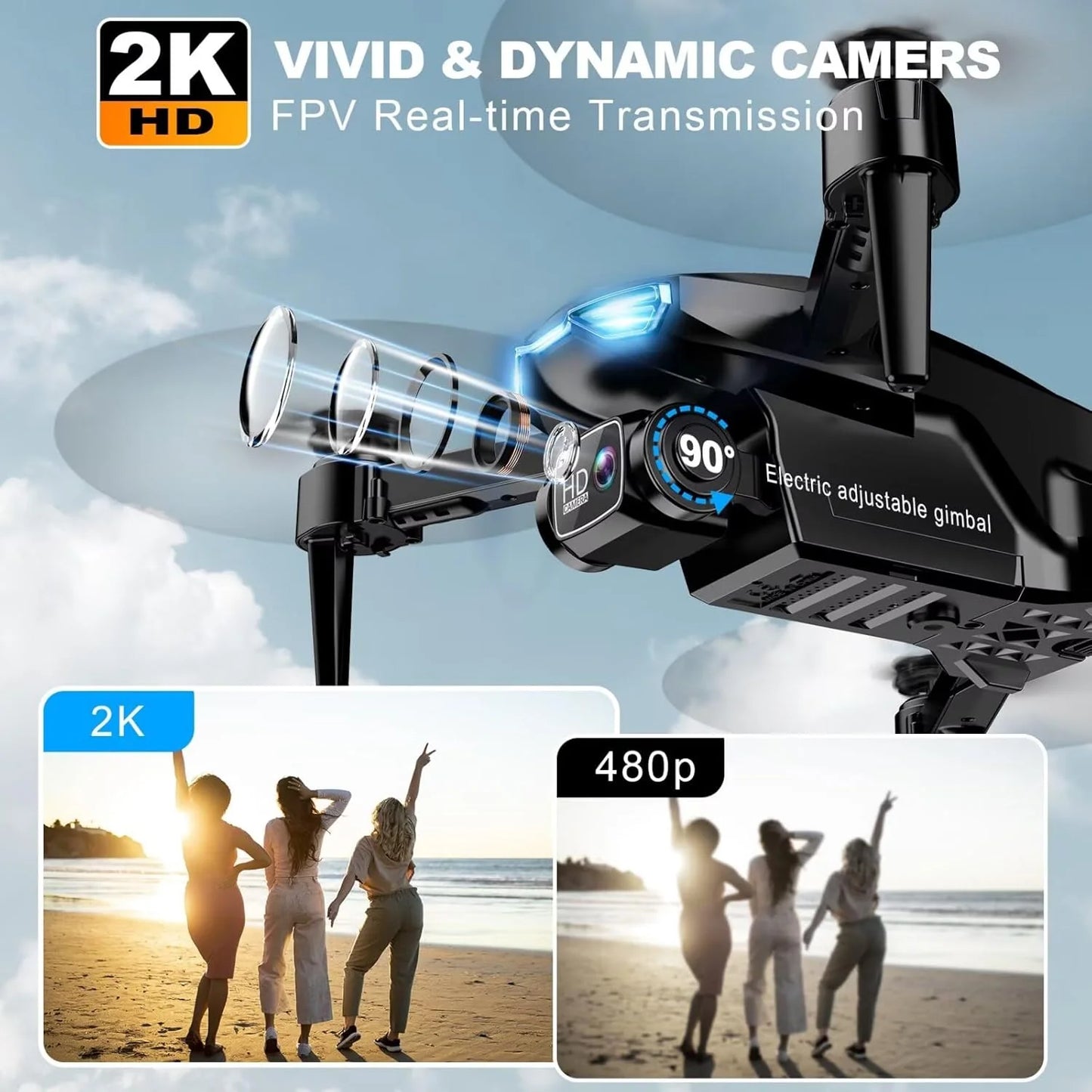 2K HD FPV Drone for Adults with Camera - Altitude Hold Foldable and Portable