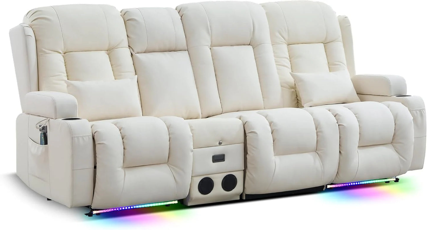 TUNYI Power Loveseat Recliner Sofa with Massage & Heat Home Theater Seating with Console Electric Recliner RV Sofa with USB/Outlet/Storage/Side Pocket/LED Light/Speaker (Brown, Loveseat)