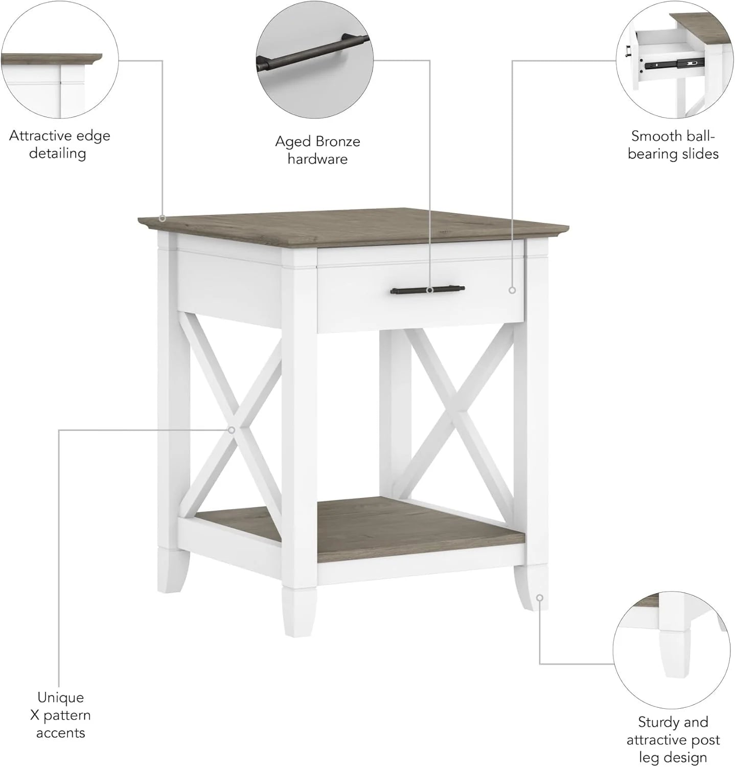 Key West Small End Table with Storage Modern Farmhouse Accent Shelf