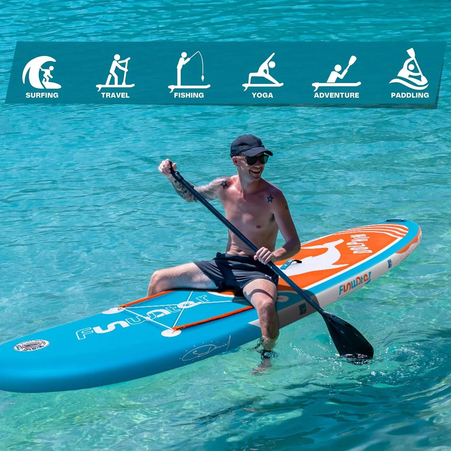 FunWater Inflatable Stand Up Paddle Board with Premium SUP Paddle Accessories, Non-Slip EVA Deck, 11'/10'6' Paddle