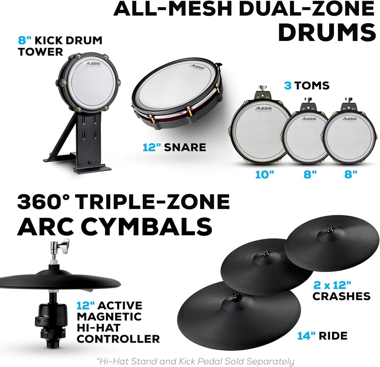 Alison Strata Prime Electronic Drum Set with Touch Screen Dual Area Grid Head
