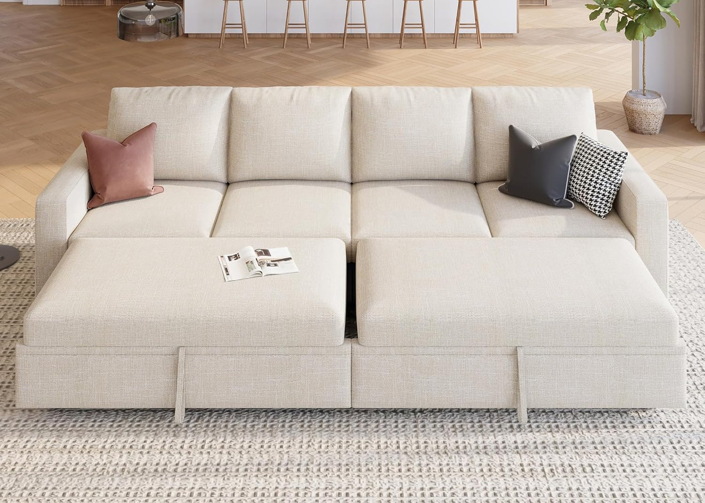 HONBAY Modular Sectional Sleeper Sofa with Pull Out Bed, L Shaped Couch with Storage Seat, Convertible Sectional Couches for Living Room