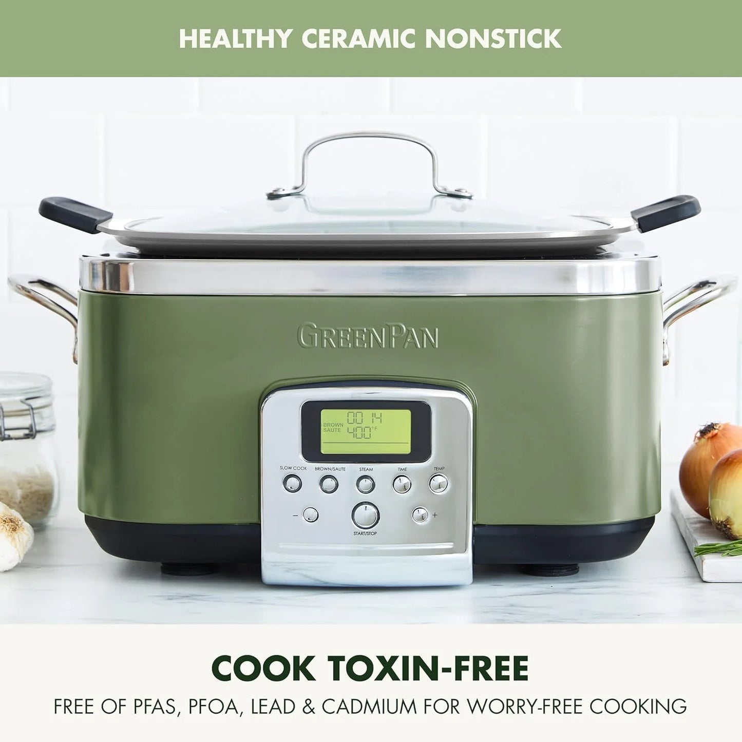8-in-1 Programmable 6QT Electric Slow Cooker with Dishwasher-Safe Lid and Removable Base