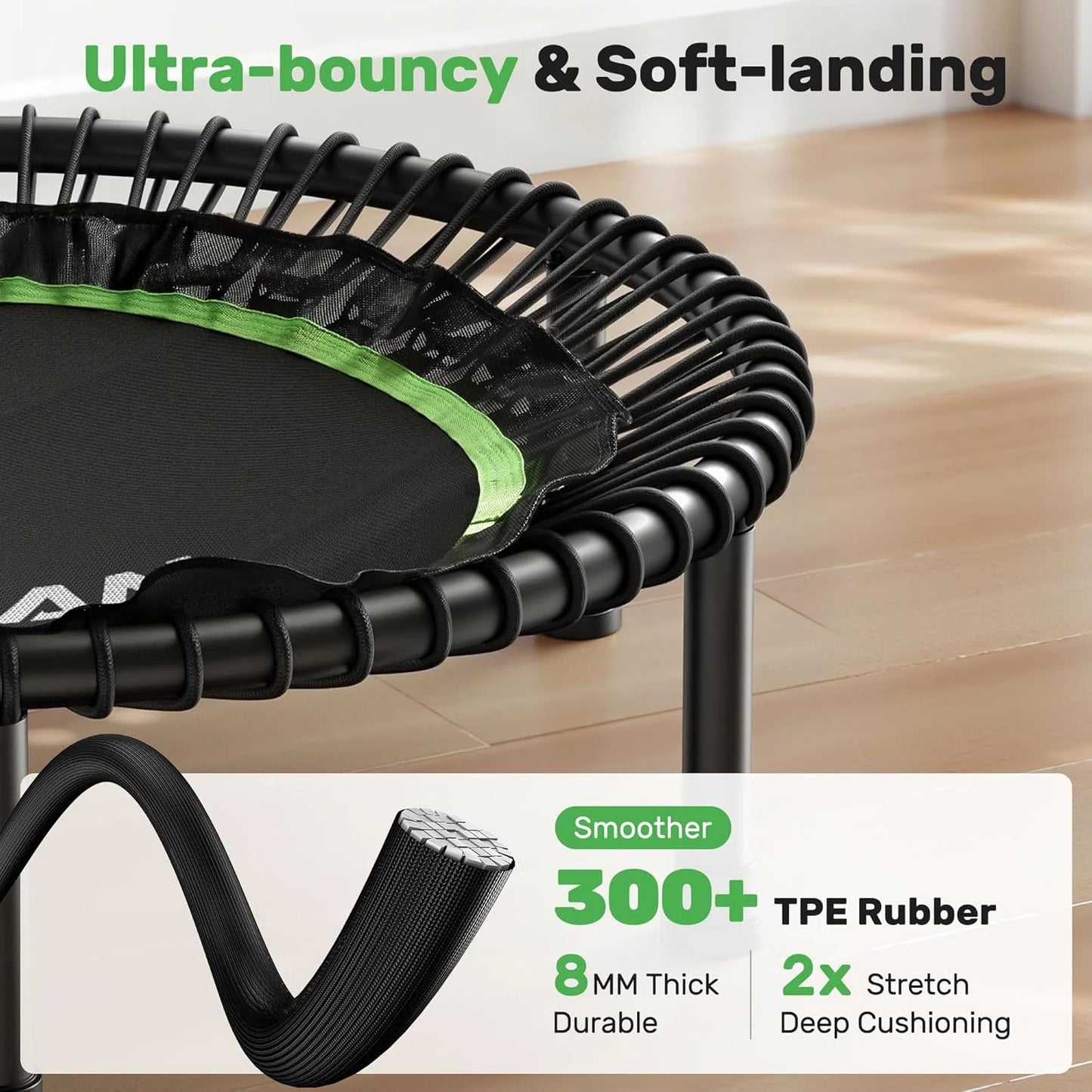 BCAN 450/550 LBS Foldable Mini Trampoline, 40"/48" Fitness Trampoline with Bungees, U Shape Adjustable Foam Handle, Stable & Quiet Exercise Rebounder for Adults Indoor/Outdoor Workout