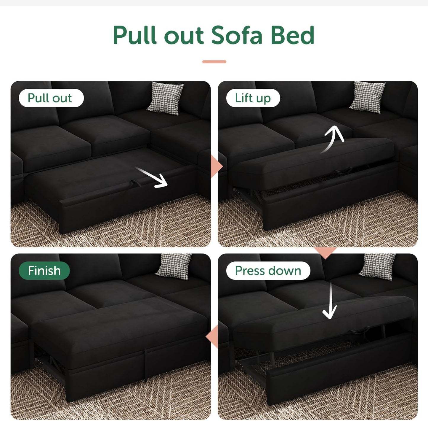 HONBAY Modular Sectional Sleeper Sofa with Pull Out Bed, L Shaped Couch with Storage Seat, Convertible Sectional Couches for Living Room