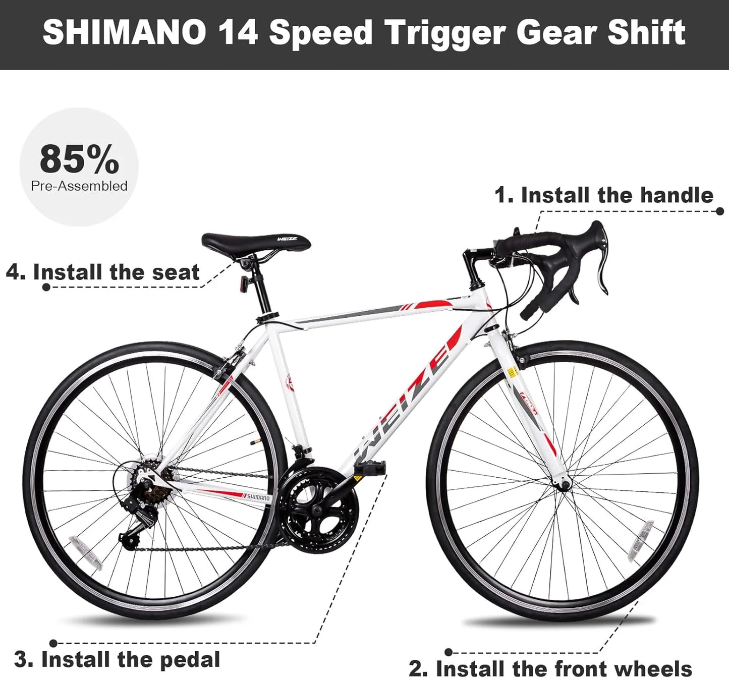 WEIZE Road Bike, 700C Wheel City Commuter Bicycle, Shimano 14 Speed Drop Bar, Racing Adult Bike with Caliper Brakes, High-Carbon Steel Hybrid Bikes