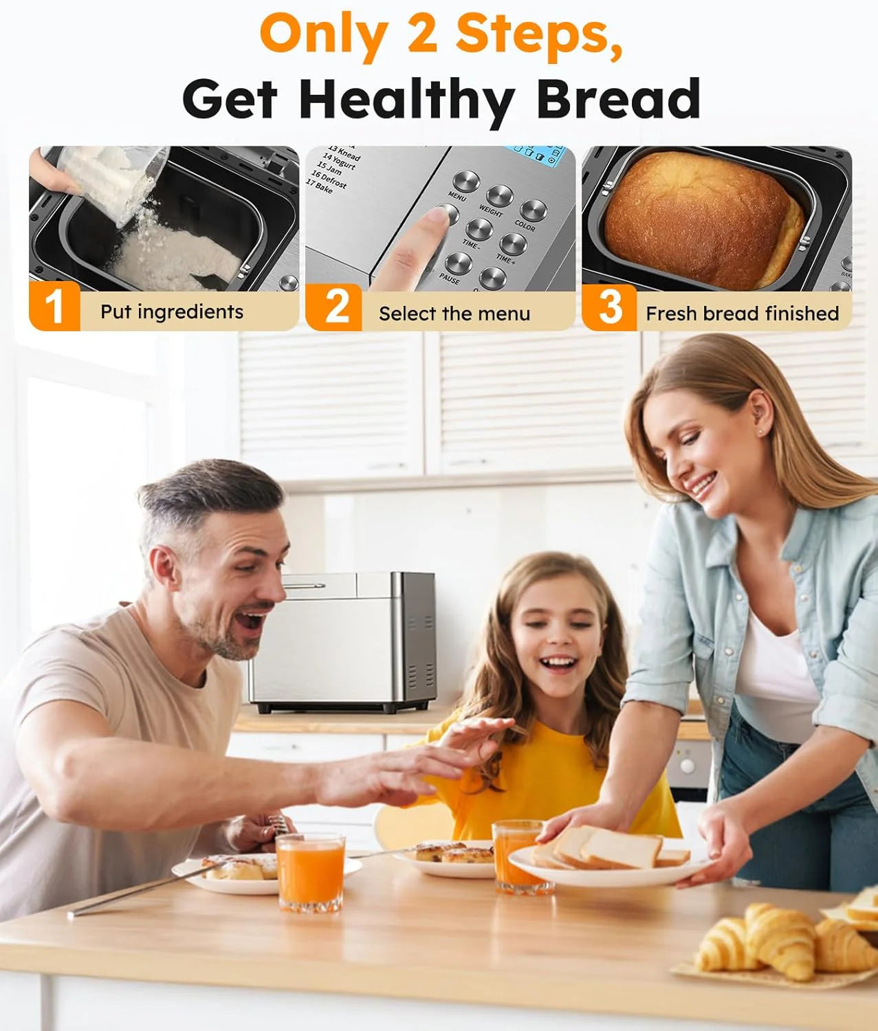 2LB Bread Maker, OSIPOTO 17-in-1 Automatic Stainless Steel Bread Maker