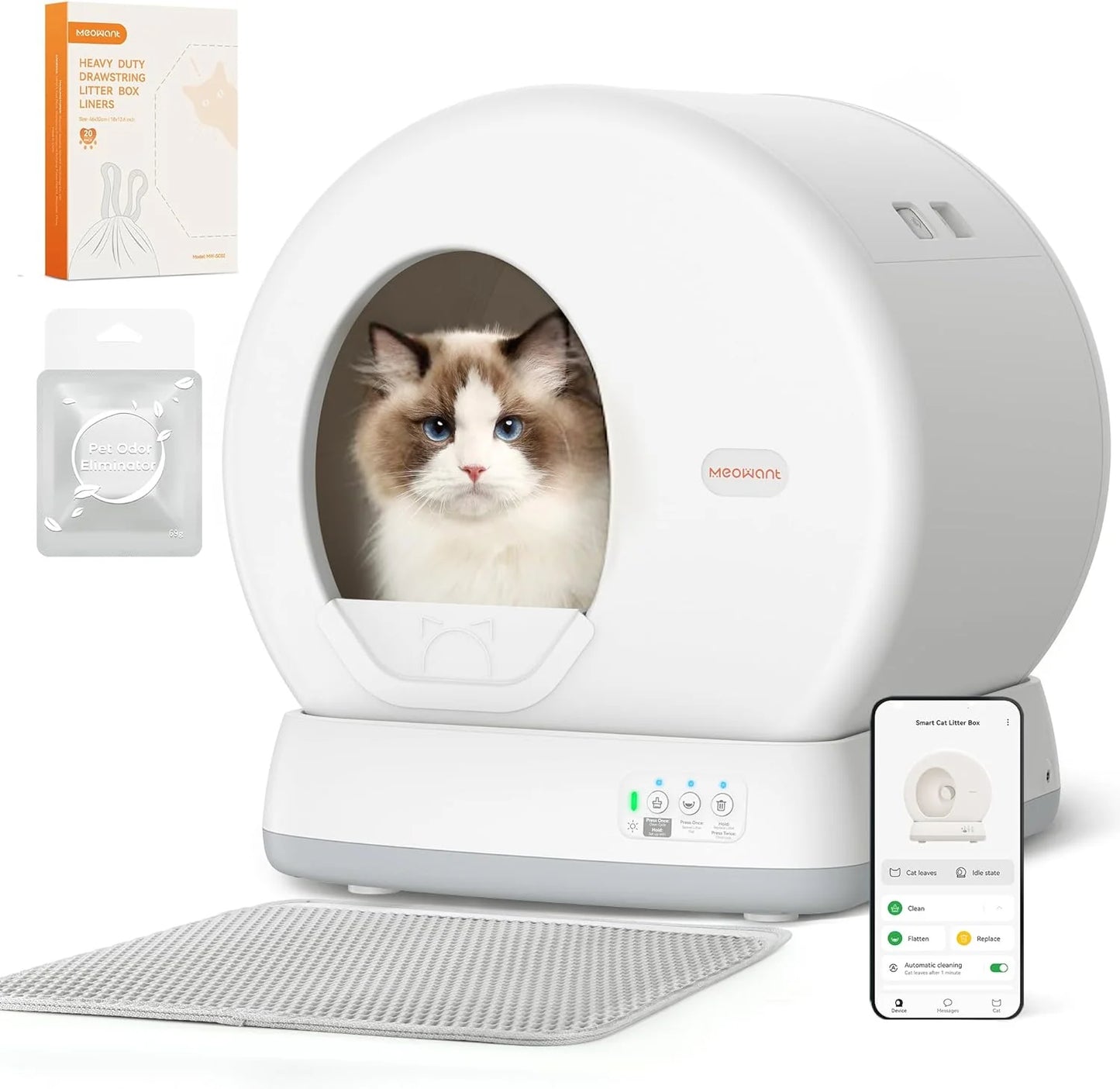 Self-Cleaning Cat Litter Box, Integrated Safety Protection Automatic Cat Litter Box for Multi Cats