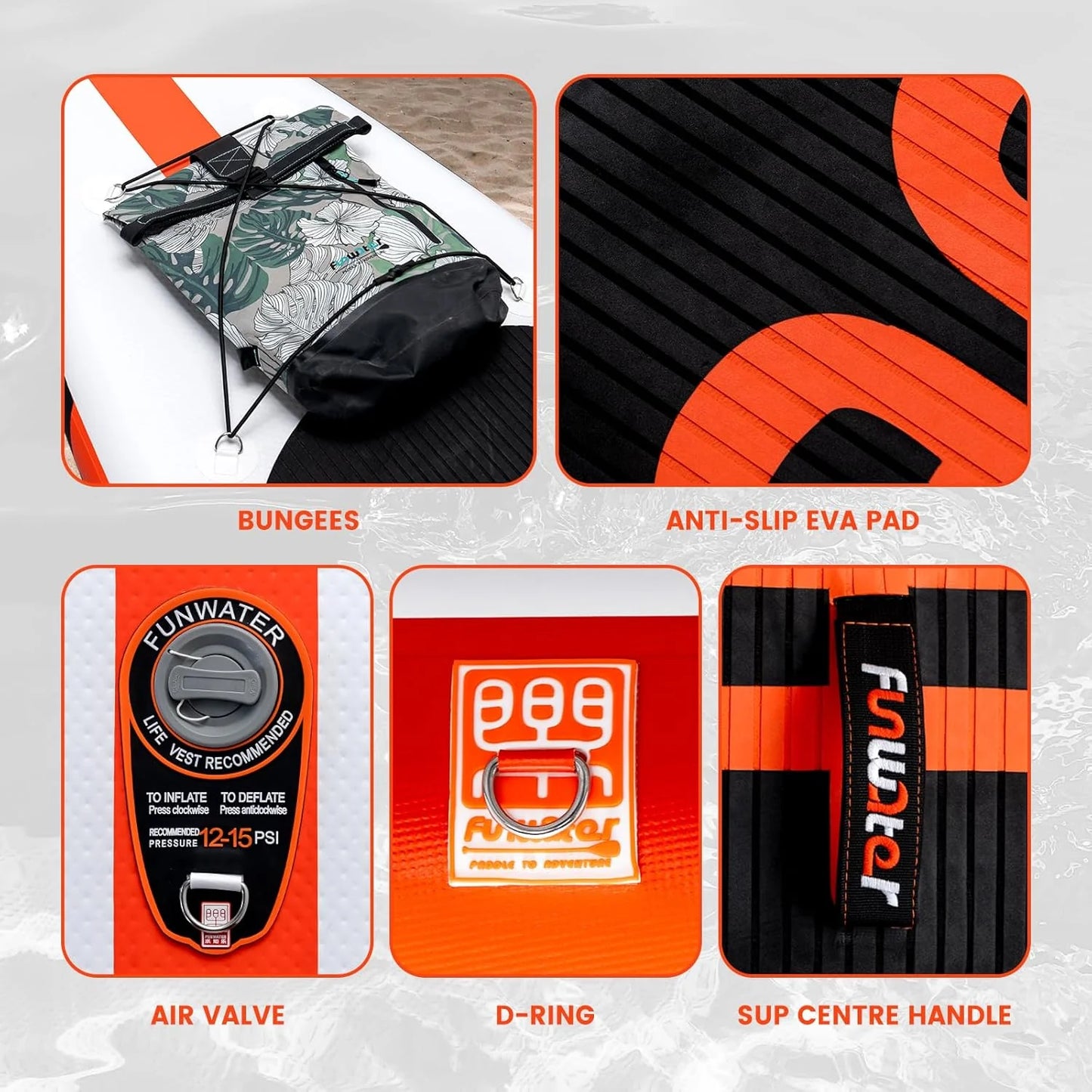 FunWater Inflatable Stand Up Paddle Board with Premium SUP Paddle Accessories, Non-Slip EVA Deck, 11'/10'6' Paddle