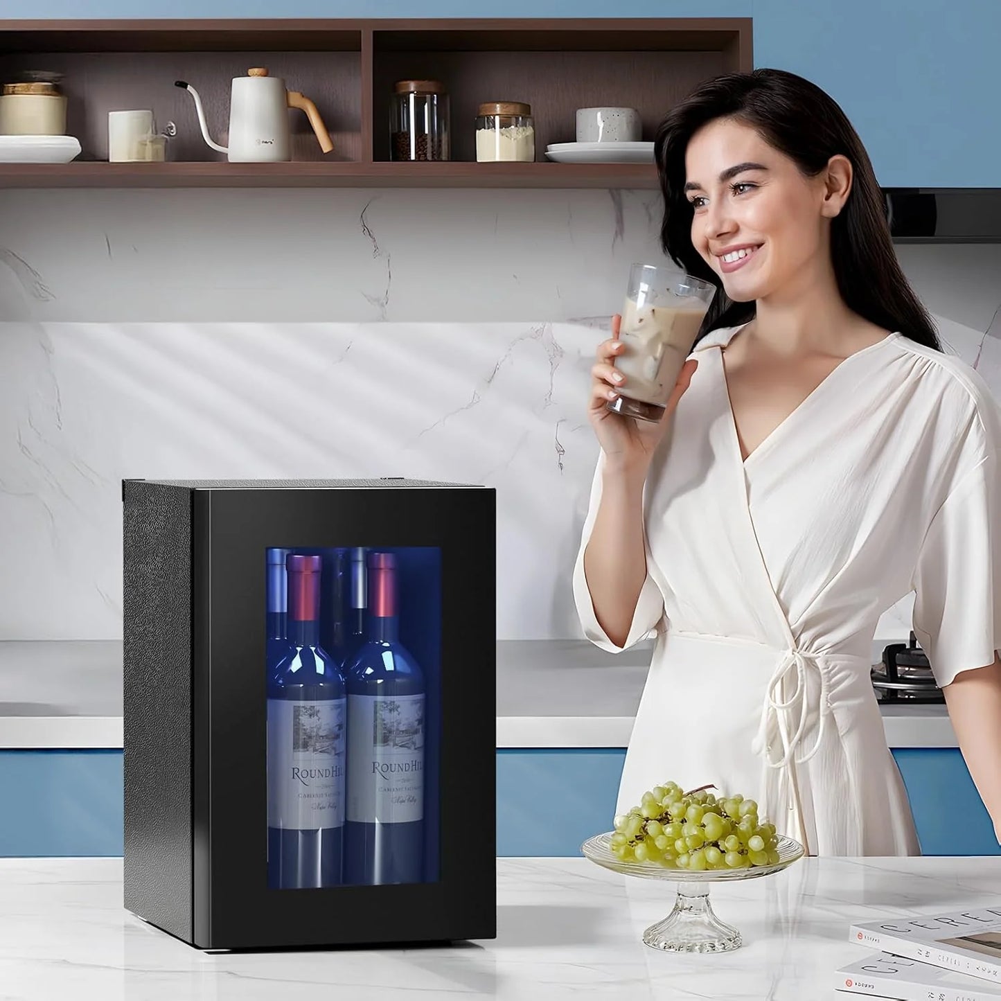 Antarctic Star 26 Bottle 130 Can Wine Cooler/Cabinet Beverage Refrigerator Mini Wine Cellar Beer Soda Clear Glass Door Bar Fridge Quiet Compressor Adjust Temp Freestanding Indoor Use 3.2cu.ft Black