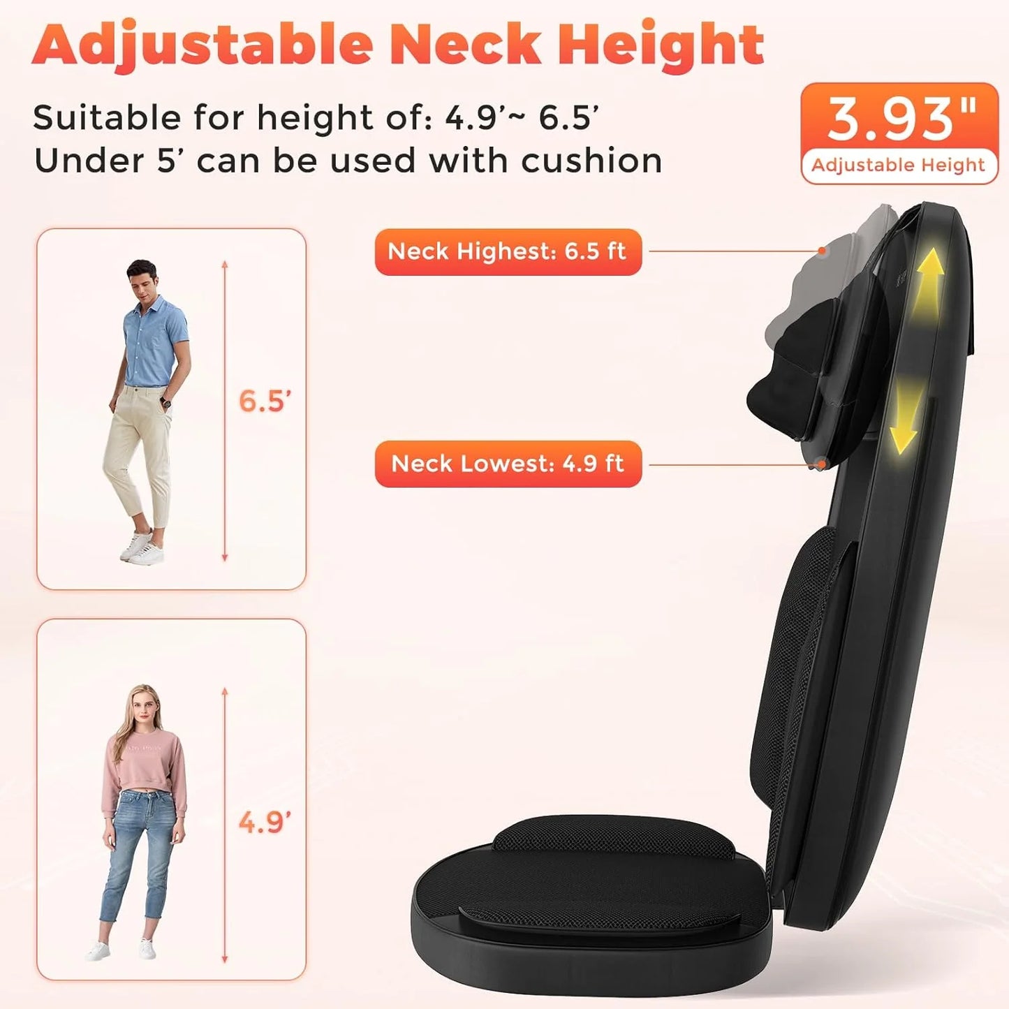 4D Kneading Back Massager Comfortable Chair Back Massager, Home Office Shiatsu Neck Massager Christmas Gift for Men and Women Parents