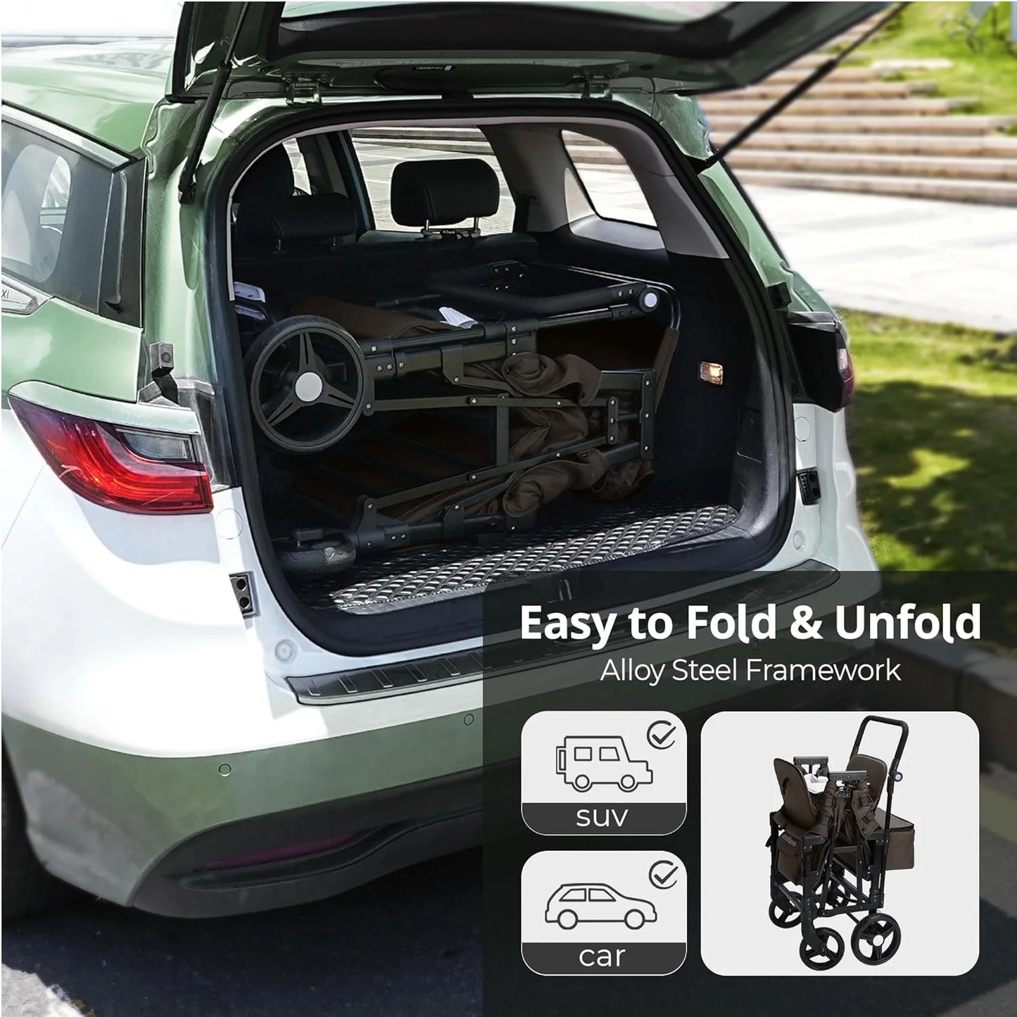 Stroller Wagon for Kids, Wagon Stroller Toddlers 2 Seaters, All-Terrain Baby Wagon Outdoor with Canopy, Parent Organizer, Adjustable Handle & Pull Bar for Infants and Toddlers, Gray