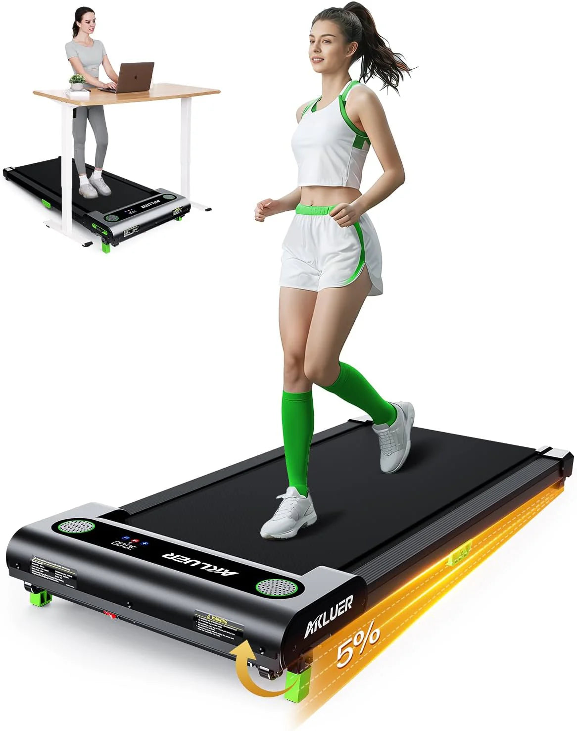 Akluer Inclined Home Treadmill 2.5 HP Small Under-Desk Treadmill with Remote Control and LED Display