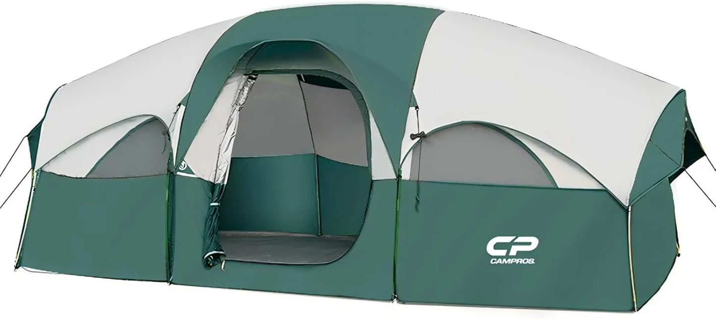 CAMPROS CP Tent 8 Person Camping Tents, Weather Resistant Family Tent, 5 Large Mesh Windows, Double Layer, Divided Curtain for Separated Room, Portable with Carry Bag