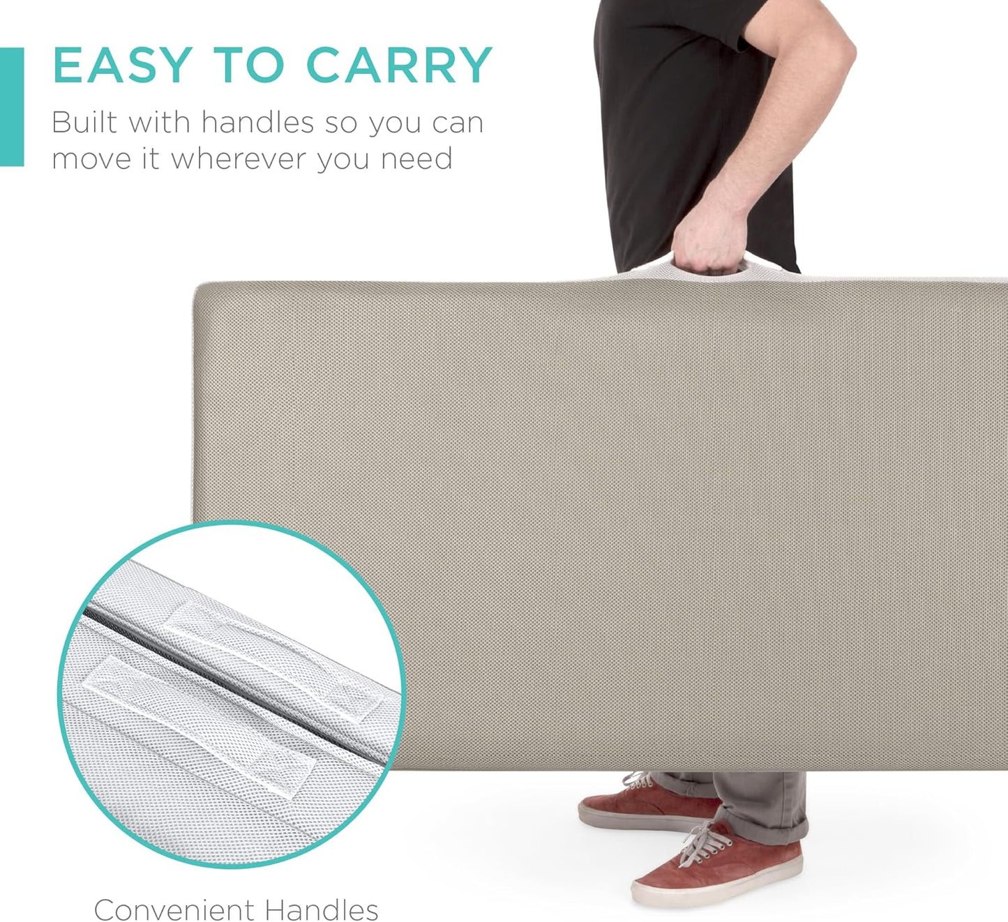 4in Portable Queen-Size Mattress, Tri-Fold Mattress for Camping, Guest, Toddler