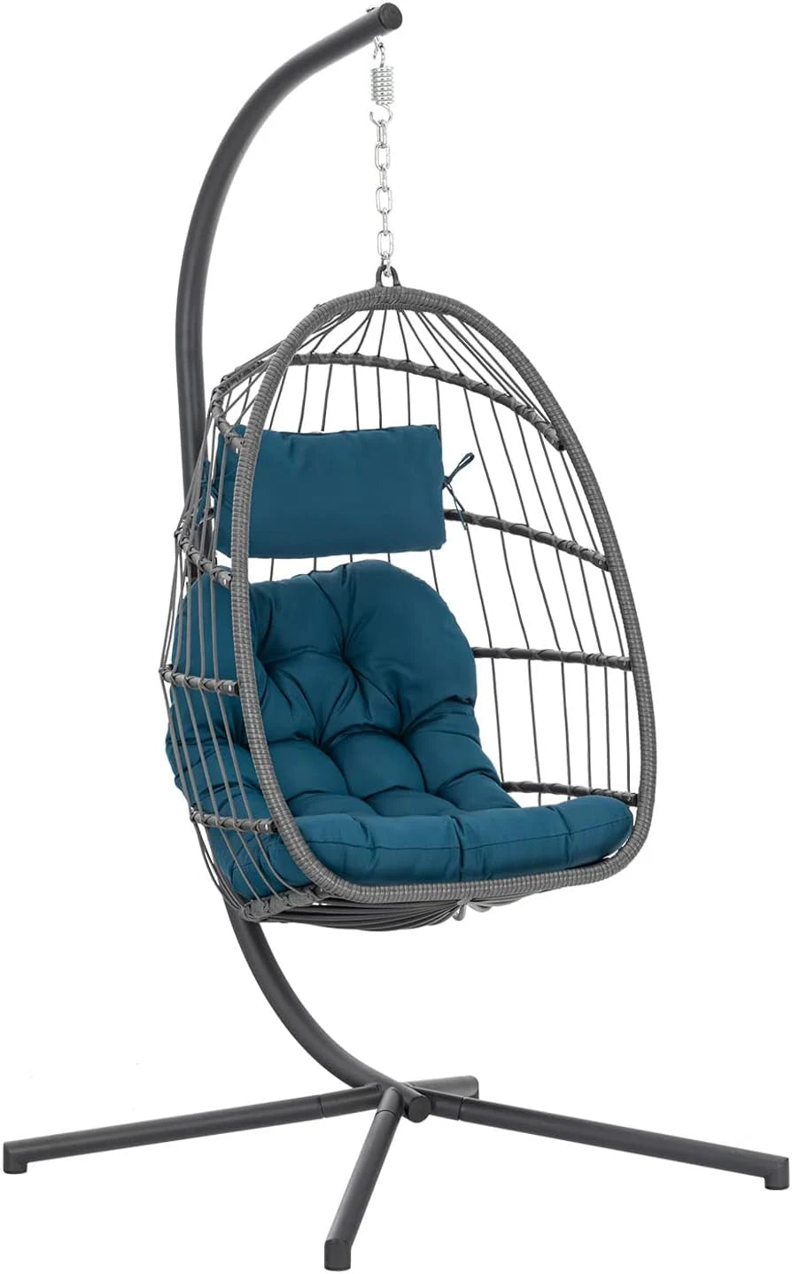 Yechen Indoor Outdoor Egg Hanging Chair with Stand, Patio Wicker Swing Egg Chair Indoor Swinging Chair Outdoor Hammock Egg Chair 350lbs Capacity for Patio Bedroom Balcony, Charcoal Grey (EG-001)