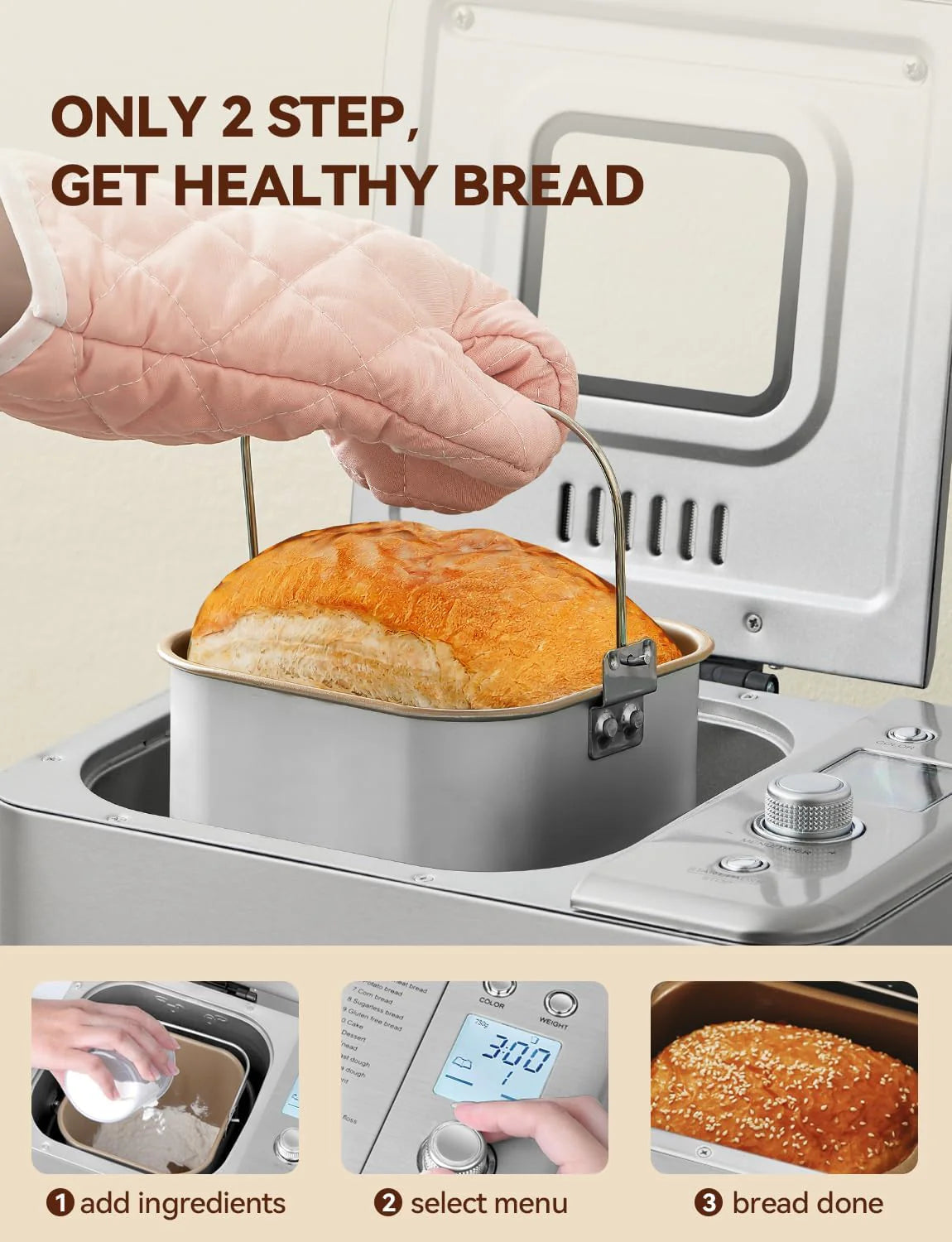 Neretva Bread Maker, 20-in-1 2LB Bread Maker Dual Heater Bread Maker Automatic with Non-Stick Ceramic Pan