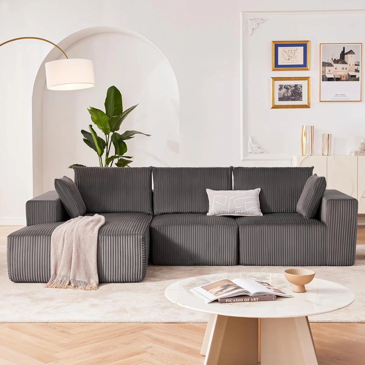 108-inch modular sofa, cloud modular sofa, with deep seat and reclining chair, upholstered sofa