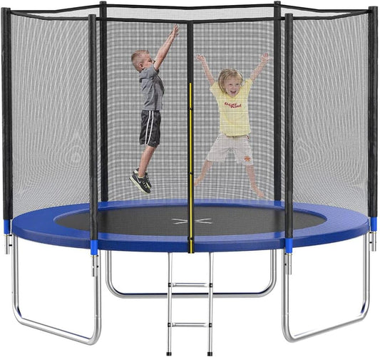 AOTOB 8FT 10FT 12FT 14 FT 15FT Trampoline with Safety Enclosure Net，Outdoor Trampoline with Basketball Hoop, Heavy Duty Jumping Mat and Spring Cover Padding for Kids and Adults, Storage Bag and Ladder