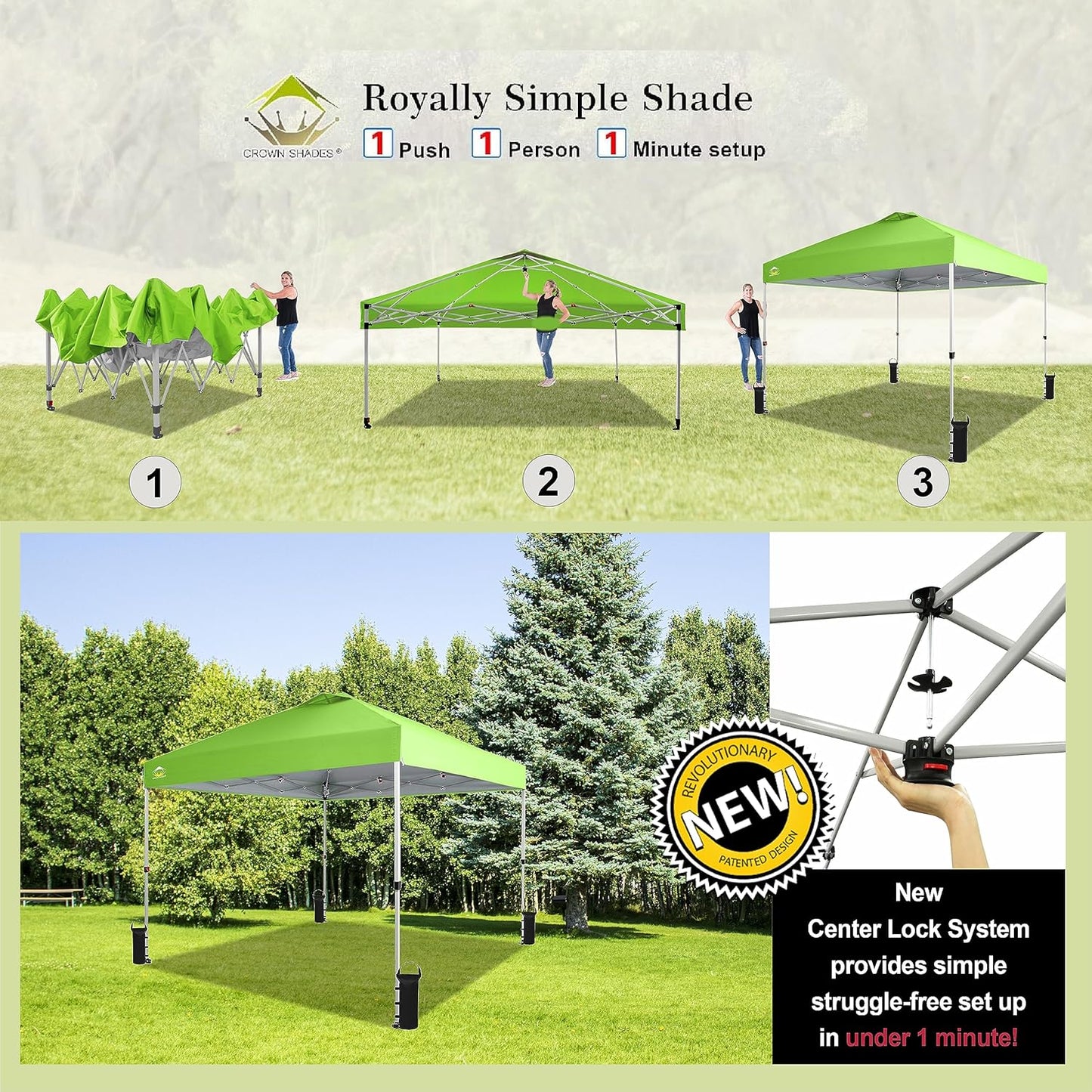 10x10 Pop-Up Awning - One-Click Installation Beach Tent - Outdoor Sunshade Silver Coated Top, 3 Heights and 4 Sand Pockets