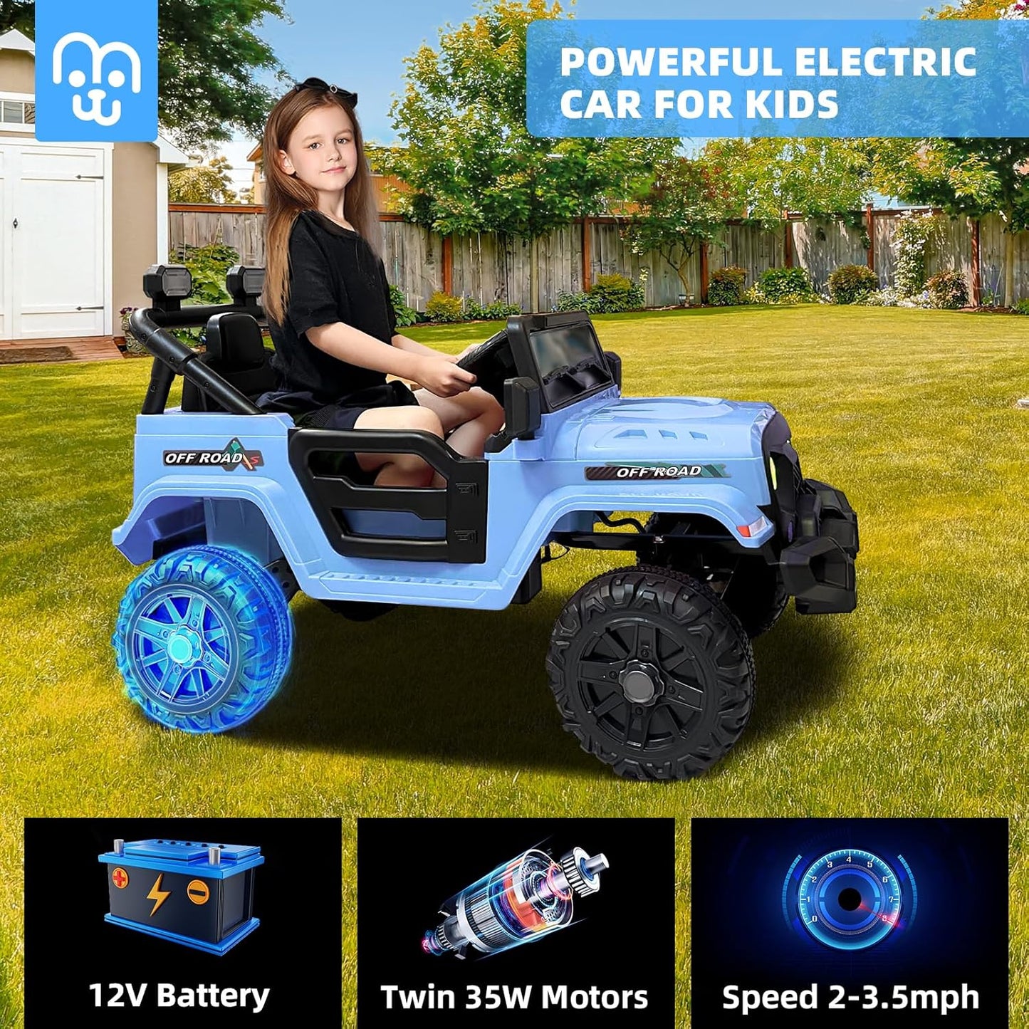 12V Kids Electric Ride on Truck Car Remote Control, Twin 35W Motors 3.5MPH Max Speed, Bluetooth USB Music Player, 4 Wheels Suspension LED Lights Safety Belt, Gift for Boy & Girl-Rosy