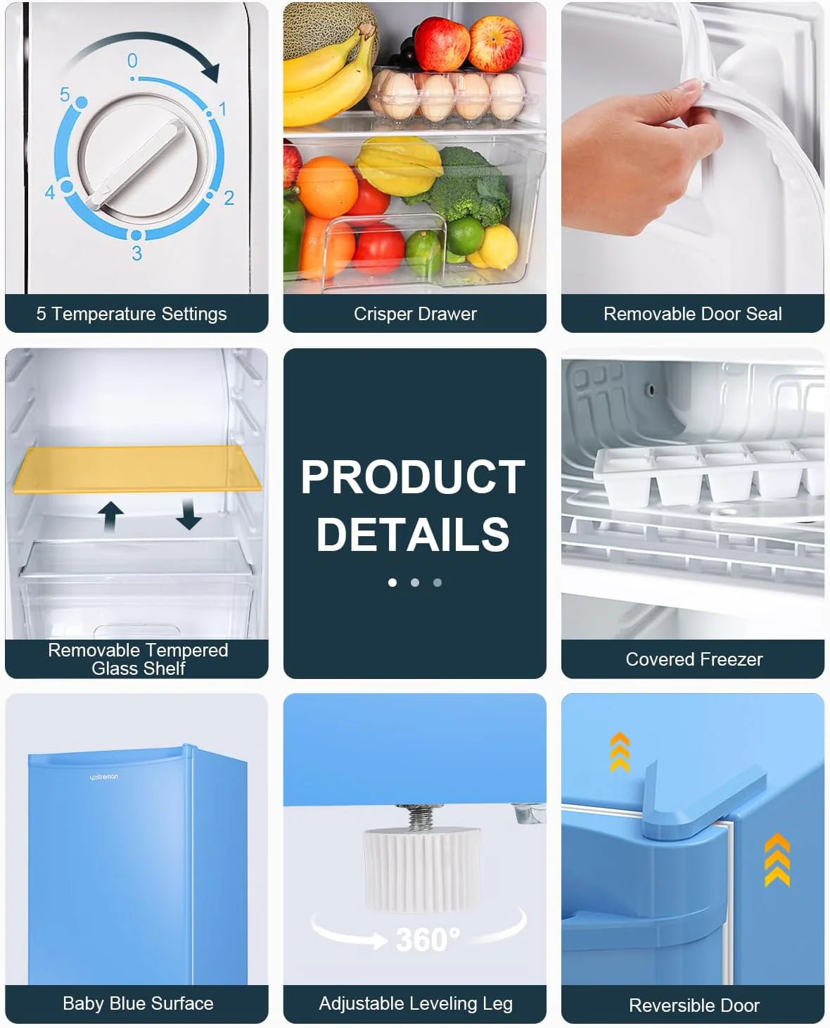 Upstreman 3.2 Cu.Ft Mini Fridge with Freezer, Single Door Mini Fridge, Dorm Fridge, Adjustable Thermostat, Mini Refrigerator for Bedroom, Office, Dorm, Black-BR321