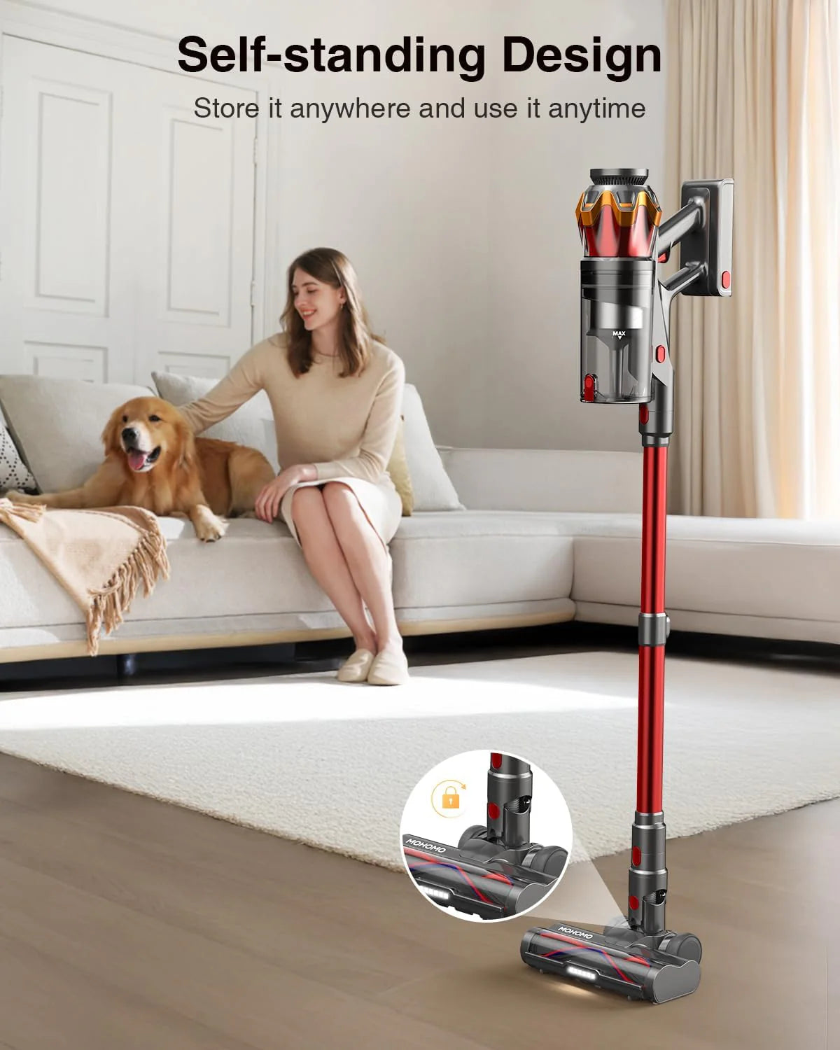 Cordless Vacuum Cleaner,580W 48KPA 65Mins Vacuum Cleaners for Home,Self-Standing Stick Vacuum with Anti-Tangle Brush & OLED Touch Screen,Rechargeable Vacuum Cordless for Pet Hair,Carpet,Hardwood Floor