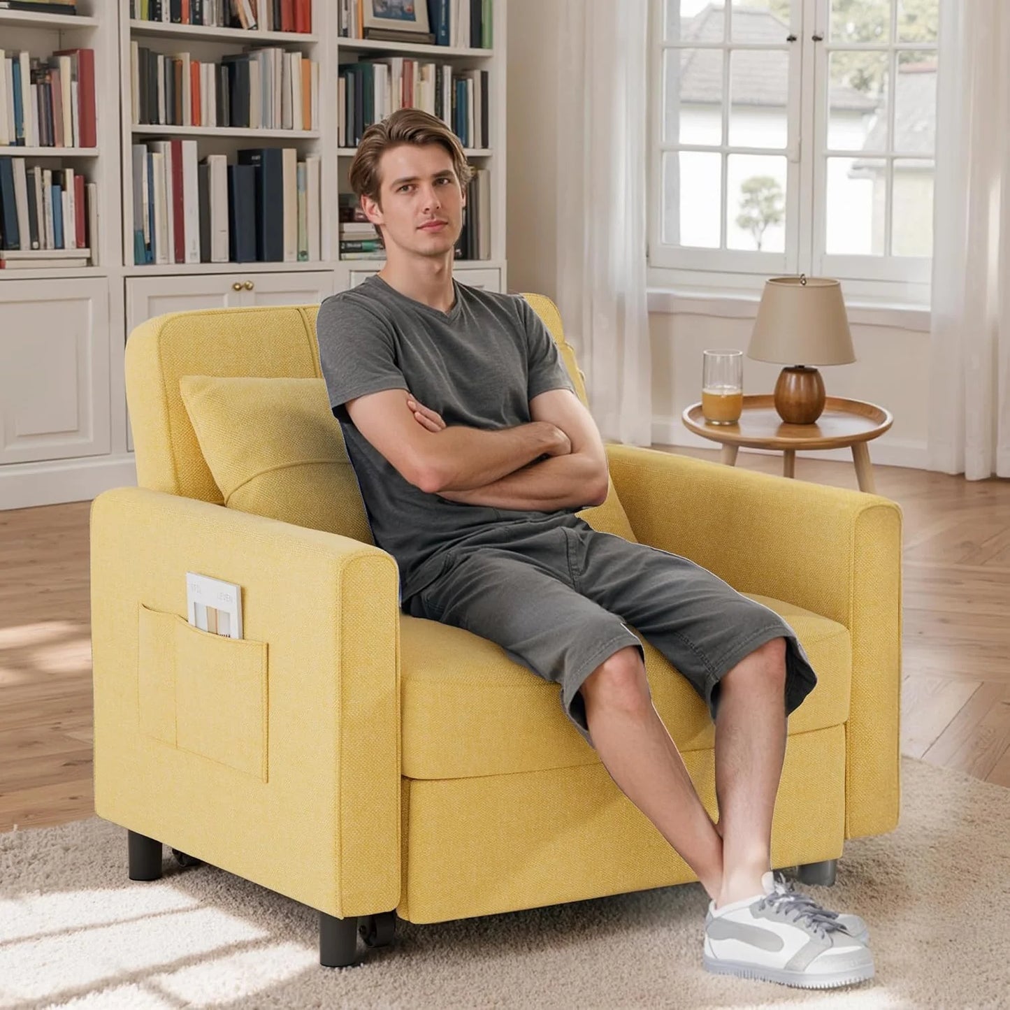 Sofa Bed Chair 3 in 1 Convertible, Pullout Single Sleeper Chair Bed with Adjustable Backrest, Spacious Multifunctional Sofa Couches