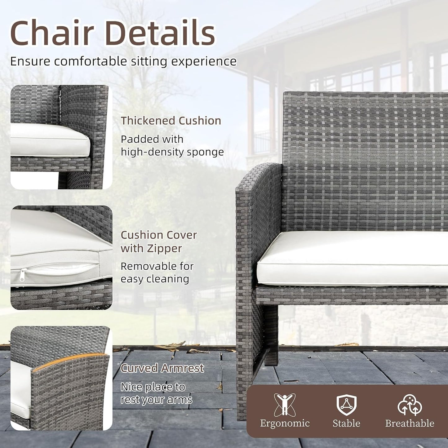 Shintenchi 4 Piece Patio Ratten Set Outdoor Furniture Set Wicker Conversation Set